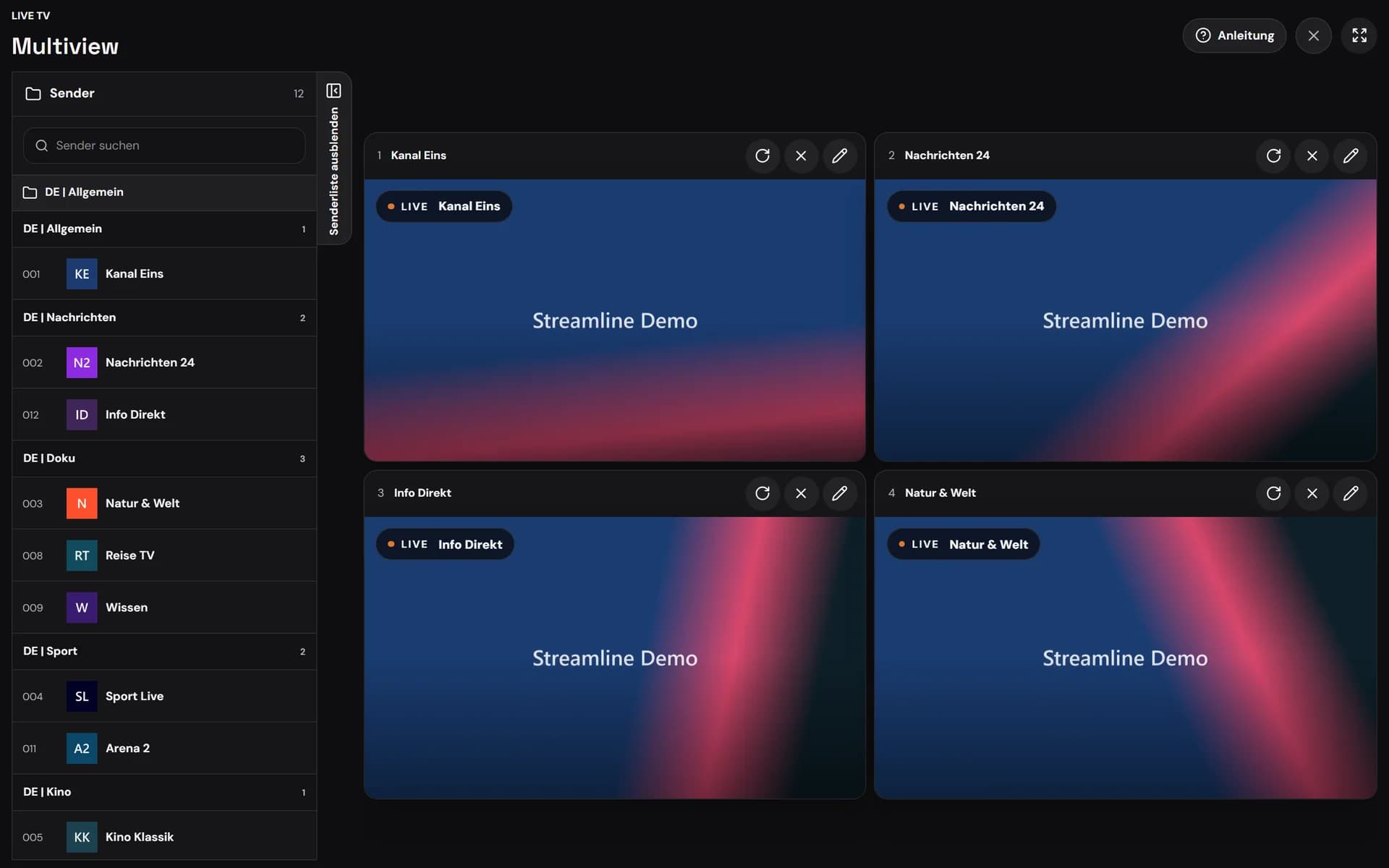 Multiview mit mehreren Sendern gleichzeitig